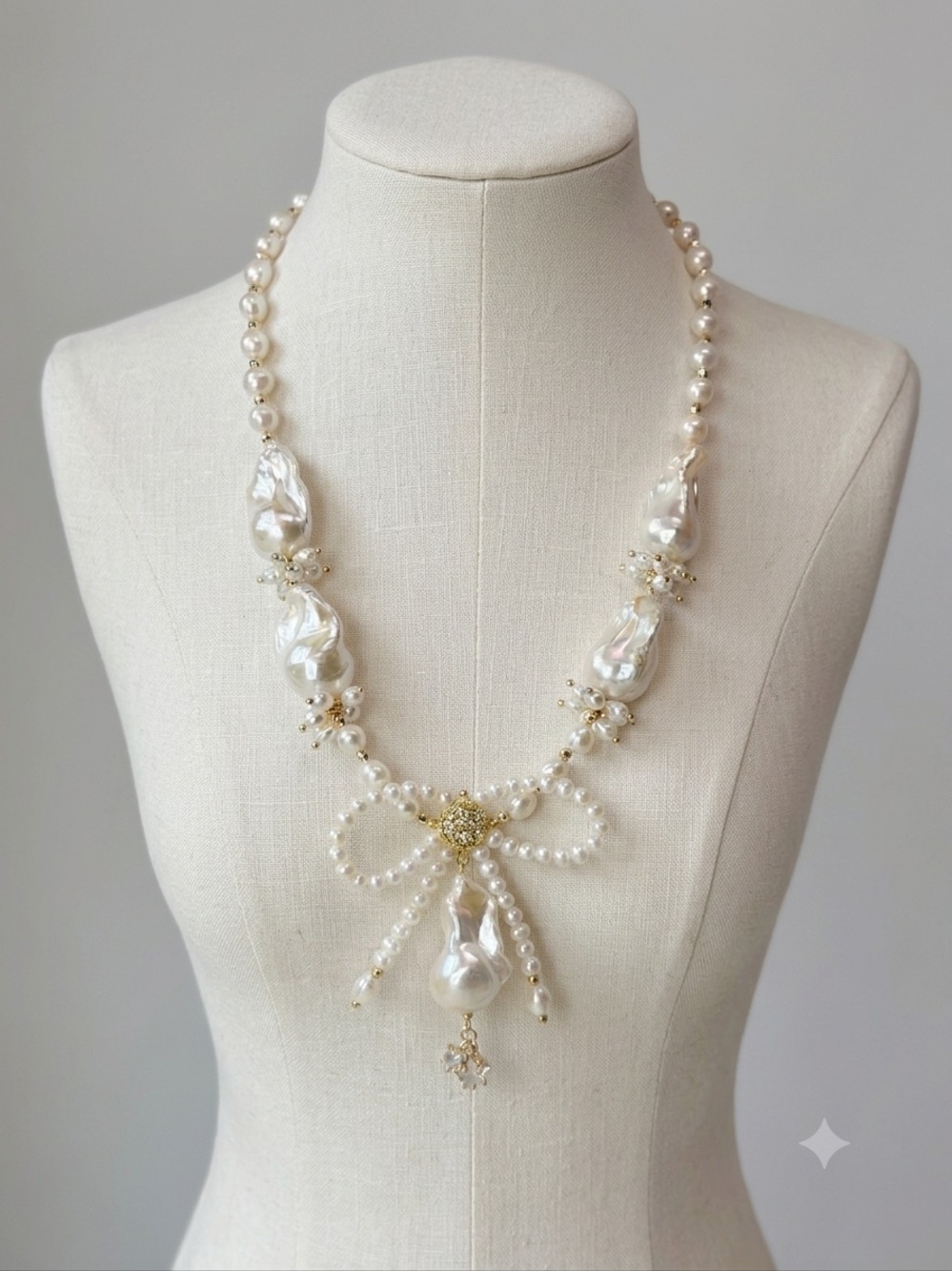 Handmade High Luster Freshwater Flameball Pearl 🎀 Crystal Necklace